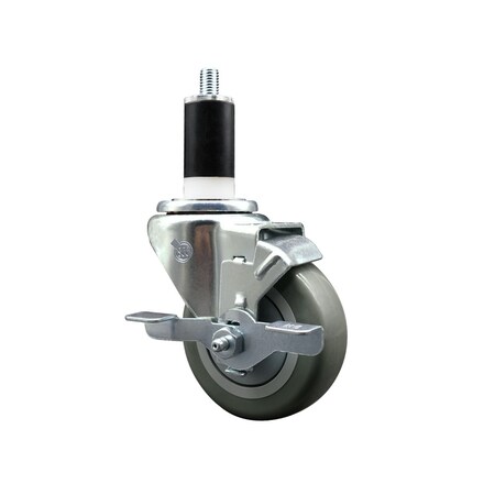 Service Caster 3.5'' SS Gray Poly Swivel 1-3/8'' Expanding Stem Caster with Brake SCC-SSEX20S3514-PPUB-TLB-138